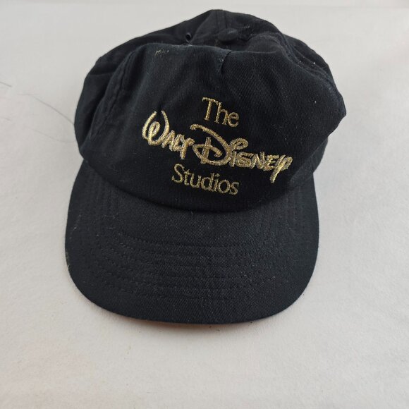 Vintage Walt Disney Studios Hat Mens Black Gold Strapback Character Fashions USA